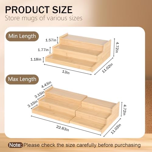 13” to 23” Expandable Bamboo Mug Holder, Countertop Cup Display Rack
