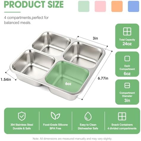 4 Pack Stainless Steel Snack Containers with Silicone Lids, Leakproof