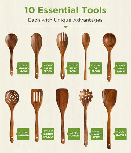 Newise 10-Piece Teak Wooden Utensil Set