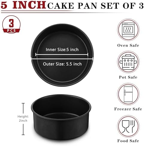 E-far 5 Inch Cake Pan, 3PCS Nonstick Stainless Steel Small Baking Cake