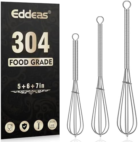 Eddeas Small Whisk Stainless Steel, Mini wire whisk 3 Pieces, 5in, 6in