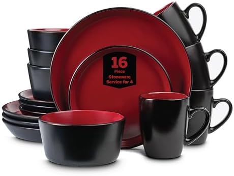 Stone Lain Albie Stoneware 16 Piece Modern Dinnerware Set, Kitchen