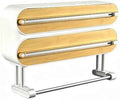 3-in-1 Plastic Wrap Dispenser with Cutter, Magnetic & Self-Adhesive Wall Mount for Aluminum Foil, Parchment Paper & Cling Wrap, Kitchen Organizer with Paper Towel Holder