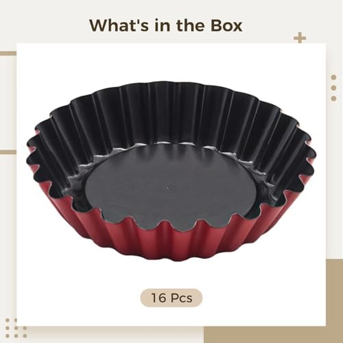 Tart Pans 16-Piece Set, 3 Inch, Carbon Steel, Non-Stick, Removable