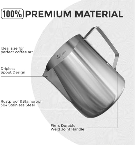 Milk Frothing Pitcher, 12 Oz/350 ML Milk Frother Steamer Cup Stainless