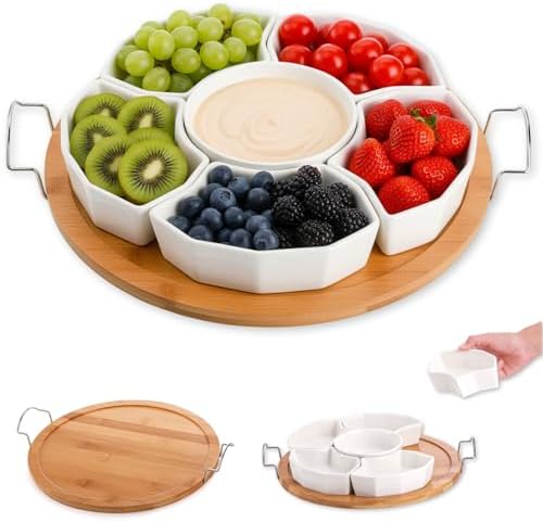 ZENFUN Chip and Dip Serving Set, 11'' Divided Serving Platters Tray