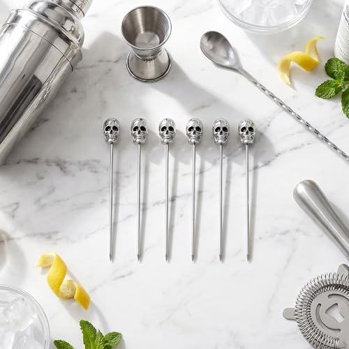 Homestia 6 Pcs 4.6'' Metal Cocktail Martini Picks, Halloween Skull