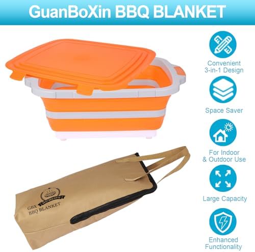 Collapsible Large BBQ Prep Tub 16L & BBQ Resting Bag, Foldable Cutting
