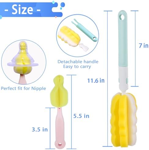 4PCS Baby Bottle Brush Set - Milk Bottle & Nipple Cleaner with 4
