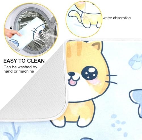 OTVEE Sea Kitty Art Dish Drying Mat for Kitchen Counter Absorbent Heat