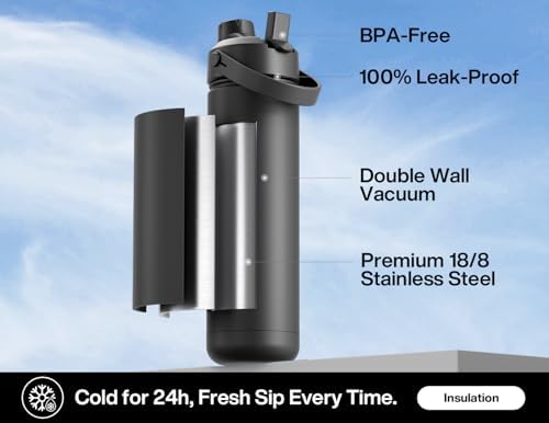 POWCAN 26 oz Insulated Water Bottle with 2-in-1 Straw and Spout Lid