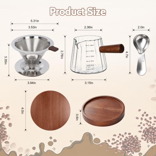 6oz Pour Over Coffee Maker Reusable Pour Over Coffee Dripper Set Glass