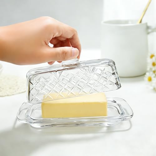Clear Glass Butter Dish with Lid, Covered Crystal Butter Stick Holder