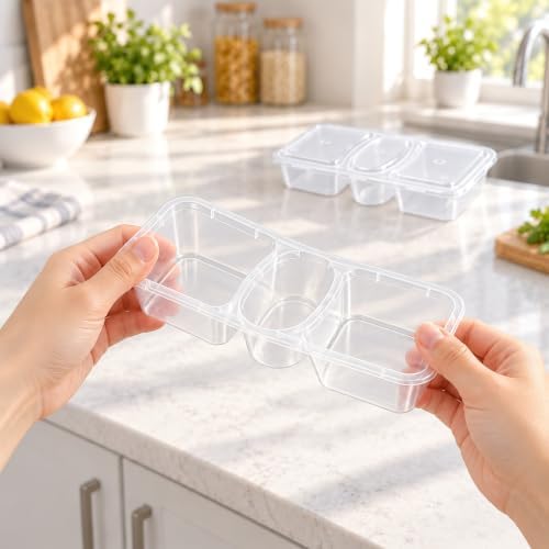 HI-REEKE 8 OZ New 3 Compartment Snack Containers, 20 Sets Bigger