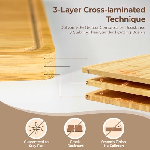 Piklohas Bamboo Cutting Boards Set of 4 for Kitchen with Wood Storage