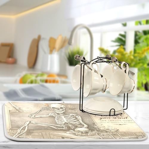 OTVEE Skeleton Enjoys Tub Wine Dish Drying Mat for Kitchen Counter