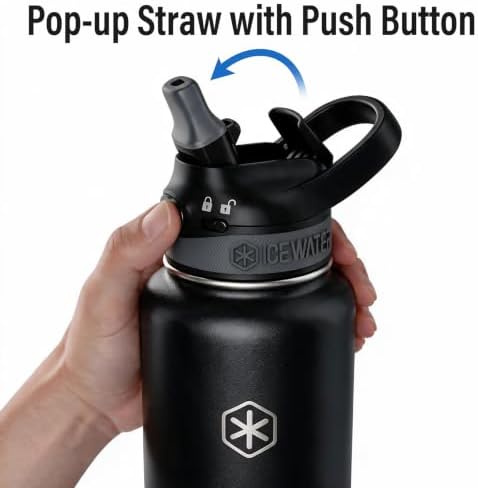 ICEWATER 40 oz Pop-Up Straw Leak-Proof Lock Lid Insulated Water Bottle
