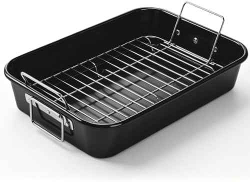 Turkey Roasting Pan with Rack for Oven 16" * 11" Carbon Steel Roaster Pan