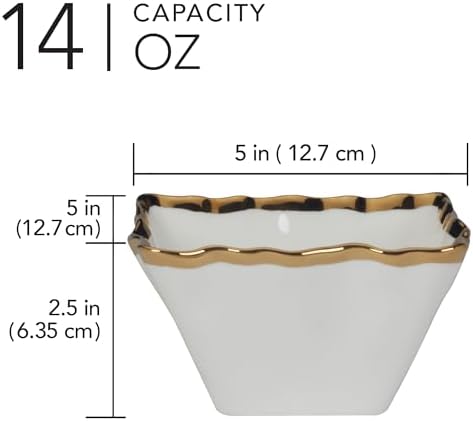 Regency Gold Set of 4 Square Porcelain Snack Bowls with Scalloped