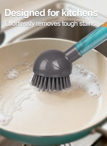 Soap Dispensing Dish Brush with Handle, 5-Piece Set, Grey