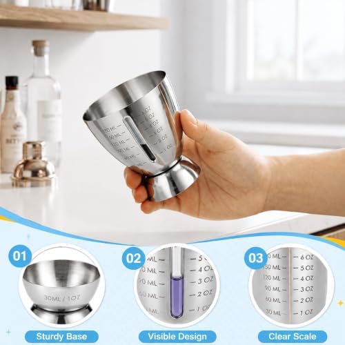 1 oz 6 oz 6 Set Bell Jigger 304 Stainless Steel Cocktail Measuring