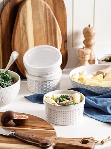 LE TAUCI Ramekins Oven Safe with Lids, 12 oz Ramikin Set for Creme