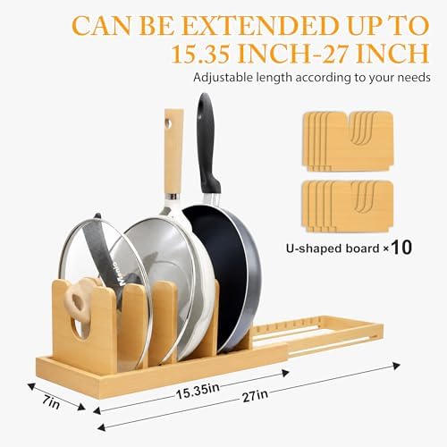 MinBoo Bamboo Expandable Pot Lid Organizer, Pot and Pan Organizer
