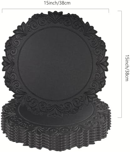 Round Faux Leather Placemats Set of 6, Dining Table Mats, Black
