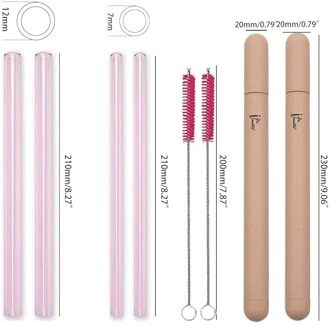 2 Packs Reusable Glass Drinking Boba Straws with Portable Case