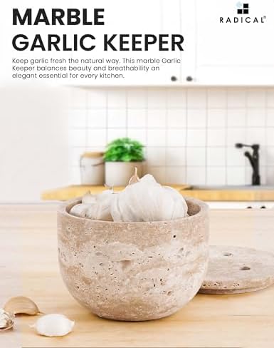 Radicaln Travertine Garlic Keeper with Lid 4.5" Garlic Holder for