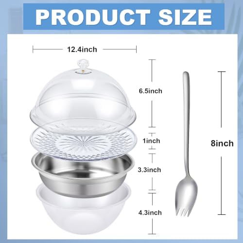 Iced Salad Bowl Large Chilled Serving Bowl 4 Tier Cold Serving Tray Dishes with Lids Veggie Platter with 4 Spoons for Party Buffet to Keep Fruit Food Potato Pasta Cold(30 cm)