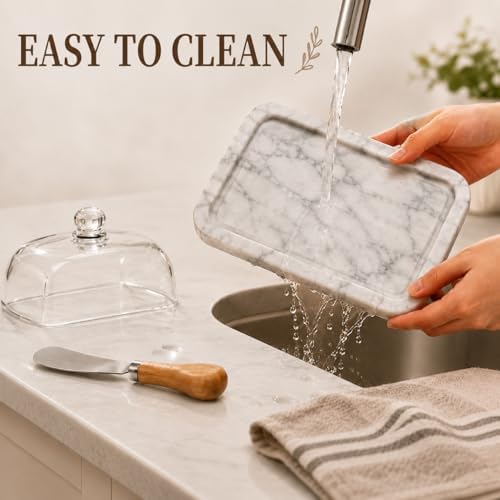Marble Butter Dish with Lid: Butter Dish With Knife for Countertop