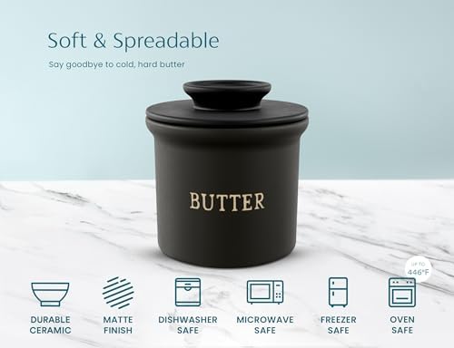 Kook French Butter Crock, Ceramic, with Lid, Farmhouse Collection