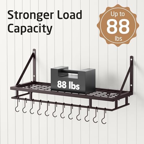 KES 30-Inch Wall Pot Rack, Oil Bronze, 88lb Capacity, 12 Hooks, Farmhouse