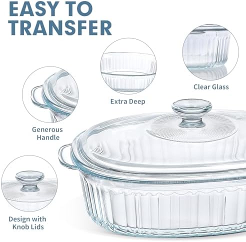 M MCIRCO 4-Piece Glass Casserole Baking Dish, Set of 2 Casseroles With