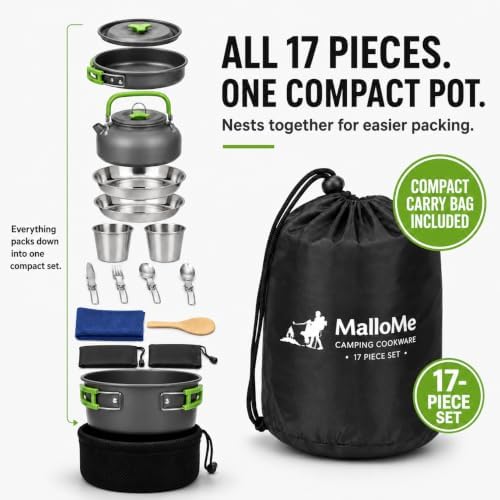 MalloMe Camping Cookware Mess Kit for Backpacking Gear – Camping
