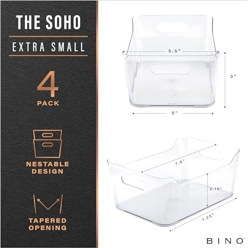 BINO | Plastic Organizer Bins, X-Small - 4 Pack | THE SOHO COLLECTION