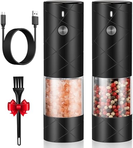 Rechargeable Electric Salt and Pepper Grinder Set, 1/2-Cup Capacity