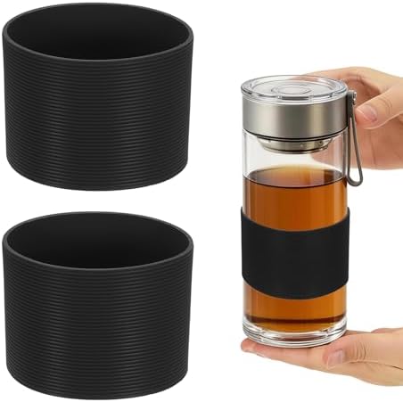 uxcell Silicone Coffee Cup Sleeve, 2 Pcs, Black
