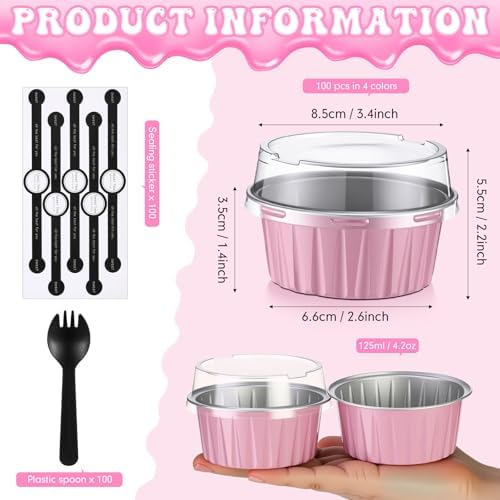 Vesici 100 Set 4.2 oz Mini Cake Pans with Lids & Spoons