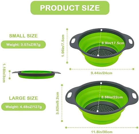 AUAUY 2 Pack Collapsible Colander Set, Round Silicone, 1 Large and 1