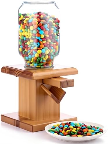 Maxdot Wooden Candy Dispenser Wood Storage Containers for Gummy Versatile Snack Storage Machine Candy Dispenser Countertop Suitable for Bean and Cereal (light brown)