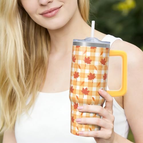 30 oz Fall Insulated Tumbler with Handle & Straw for Autumn Leaves