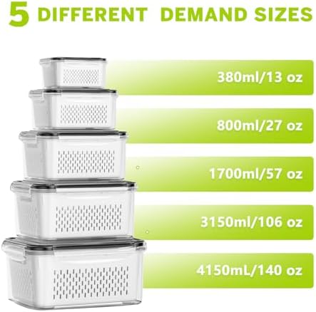 5 Pack Fruit Storage Containers for Fridge