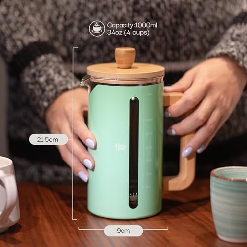 French Press Coffee Maker, 34 oz, Mint Green