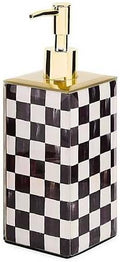 MACKENZIE-CHILDS Glass Soap Pump, Black-and-White Courtly Check