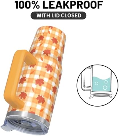 30 oz Fall Insulated Tumbler with Handle & Straw for Autumn Leaves