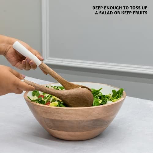 Folkulture Wooden Salad Bowl Set with Salad Servers, Serving Bowls