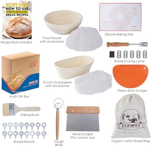 17 Pieces Banneton Bread Proofing Basket Set - 9 inch Round and