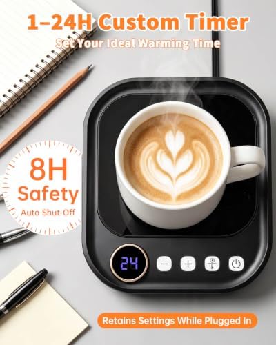 Coffee Mug Warmer for Desk, 10 Temp 105-185°F, 24H Timer & Auto